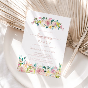Rose Gold Spring Floral Surprise Party  Invitation
