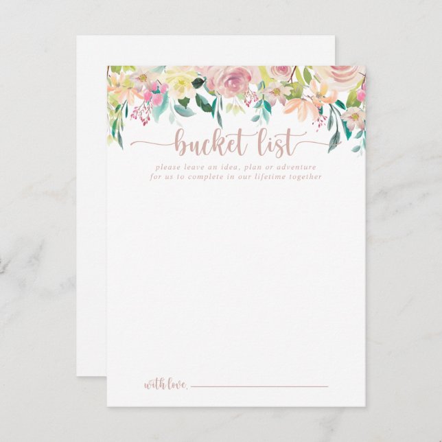 Rose Gold Spring Floral Wedding Bucket List Cards (Front/Back)