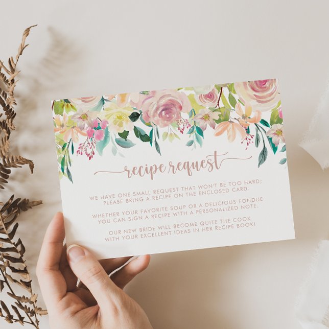 Rose Gold Spring Floral Wedding Recipe Request   Enclosure Card (Creator Uploaded)