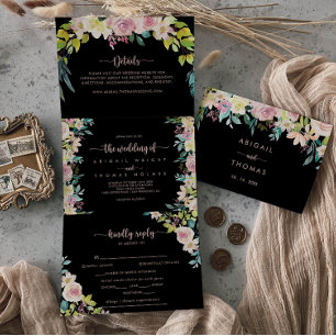 Rose Gold Spring Floral Wedding  Tri-Fold Invitation