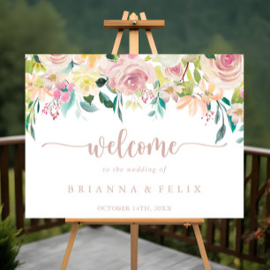 Rose Gold Spring Floral Wedding Welcome Sign