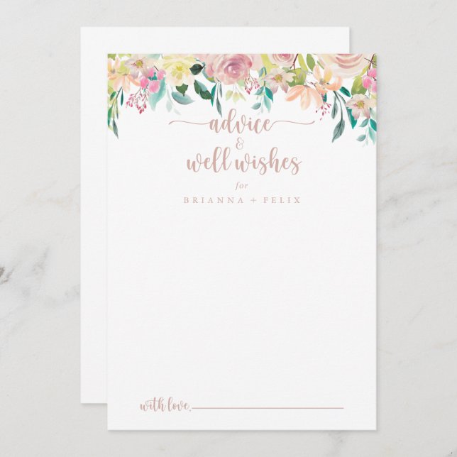 Rose Gold Spring Floral Wedding Well Wishes   Advice Card (Front/Back)