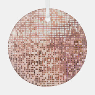 Rose gold: square mosaic tiles. glass tree decoration