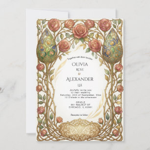 Rose Gold Stained Glass Art Nouveau Wedding Invitation