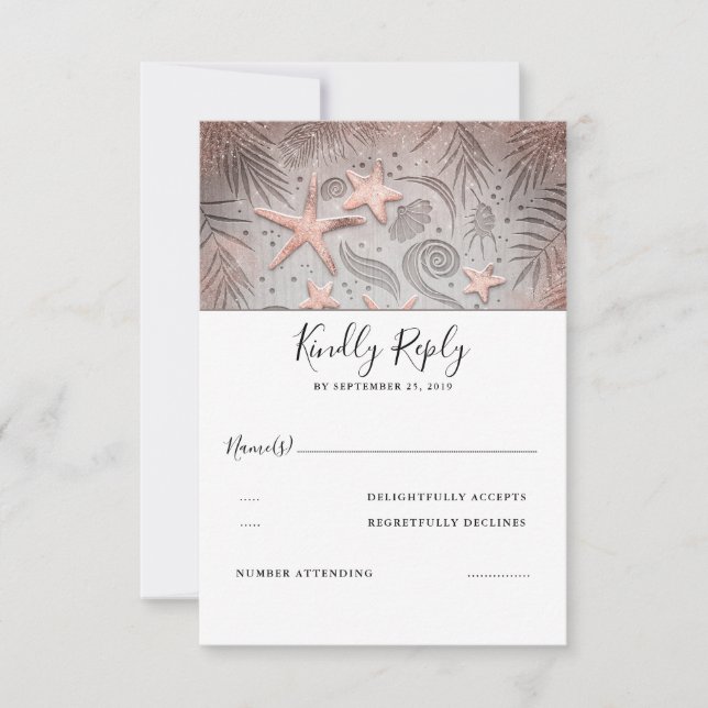 Rose Gold Starfish Beach Wedding RSVP (Front)