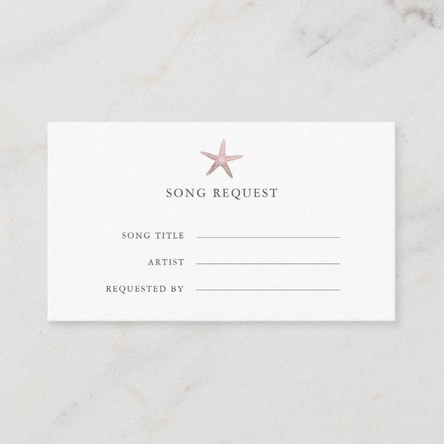 Rose Gold Starfish coastal wedding song request Enclosure Card (Front)
