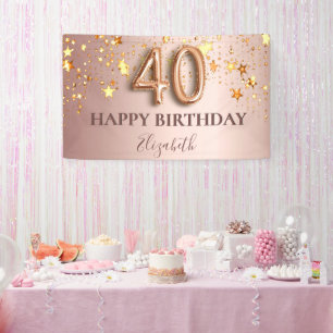 Rose gold stars 40th birthday banner
