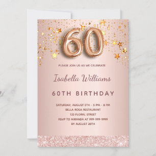 Rose gold stars 60th birthday invitation