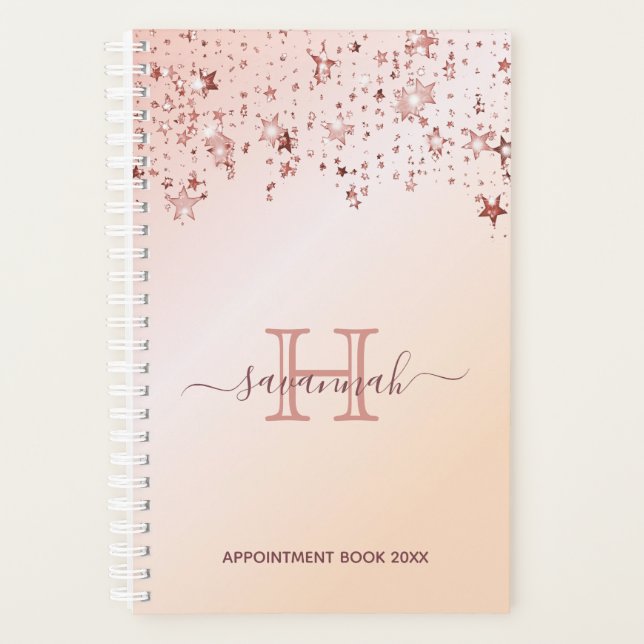 Rose gold stars appointments monogram planner (Front)