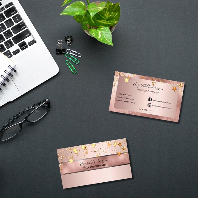 Rose gold stars beauty salon elegant business card (Creator Uploaded)