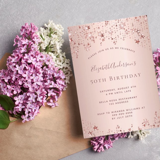 Rose gold stars birthday invitation (Creator Uploaded)