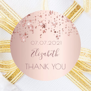 Rose gold stars birthday Thank You Classic Round Sticker