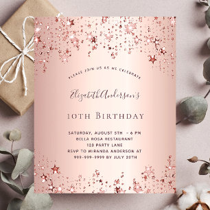 Rose gold stars budget birthday invitation