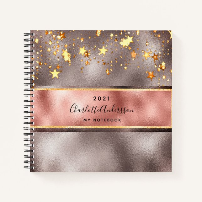 Rose gold stars business monogram 2025 notebook (Front)