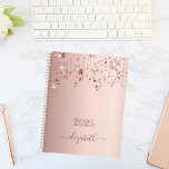 Rose gold stars dripping blush glamourous 2025 planner<br><div class="desc">A faux rose gold background with elegant faux rose gold glittery and shining stars falling, dripping. Personalise and add a year and a name. The name is written in dark rose gold with a large modern hand lettered style script with swashes. To keep the swashes only delete the sample name,...</div>