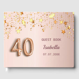 Rose gold stars name 40th birthday guest book