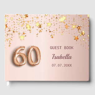 Rose gold stars name 60th birthday guest book