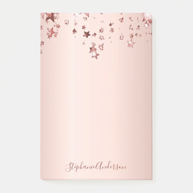 Rose gold stars name elegant post-it notes (Front)