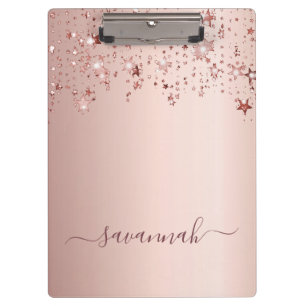 Rose gold stars name script clipboard