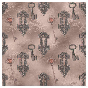 Rose Gold Steampunk Lock and Key   Chic Decoupage Fabric