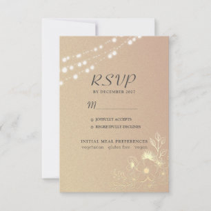 Rose Gold String Lights Wedding RSVP Card