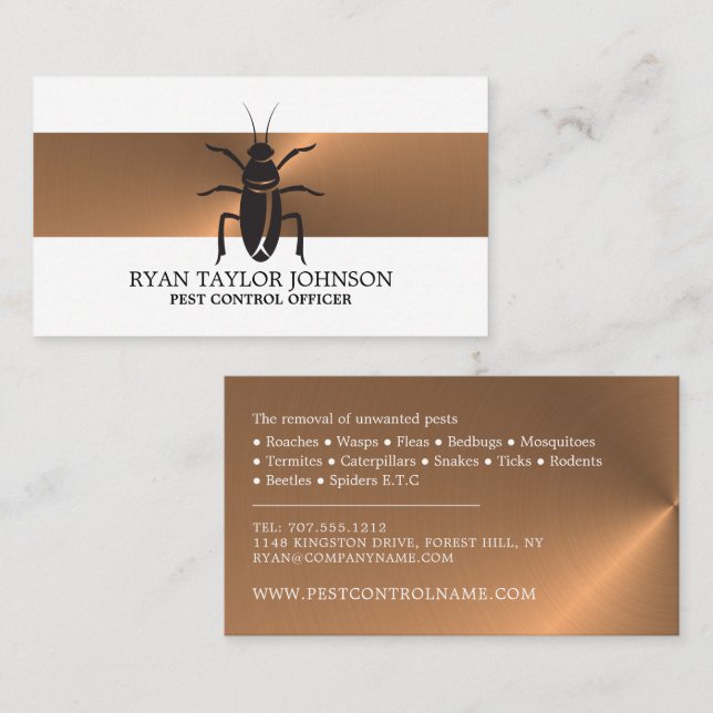 Rose Gold Strip - Black Cockroach - Pest Control Business Card (Front/Back)