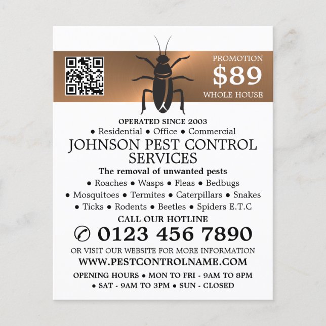 Rose Gold Strip - Black Cockroach - Pest Control Flyer (Front)