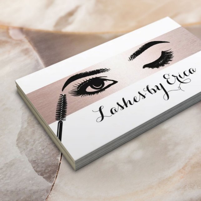 Rose Gold Stripe Lashes Eyelash Eyes Makeup Artist Business Card (Creator Uploaded)
