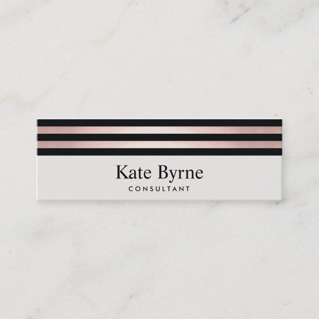 Rose Gold Striped Modern Salon Stylist Mini Business Card (Front)