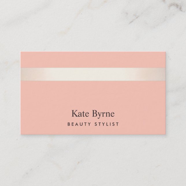 Rose Gold Striped Modern Stylish Coral Peach Business Card (Front)