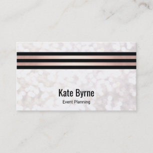 Rose Gold Striped Modern White Bokeh Glitter Business Card