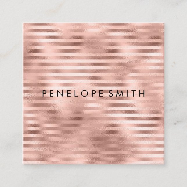 Rose Gold Stripes Beauty Stylist   Square Business Card (Front)
