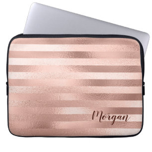 Rose Gold Stripes, Name or Monogram, Vs 2 Laptop Sleeve