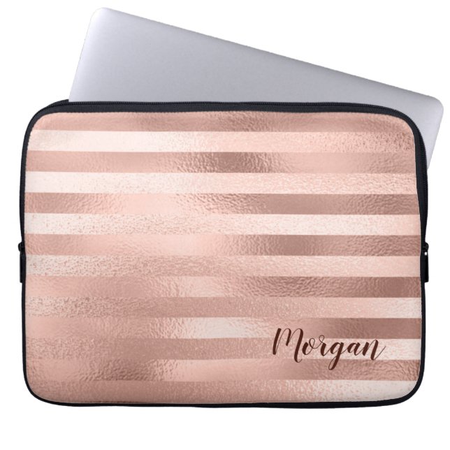 Rose Gold Stripes, Name or Monogram, Vs 2 Laptop Sleeve (Front)