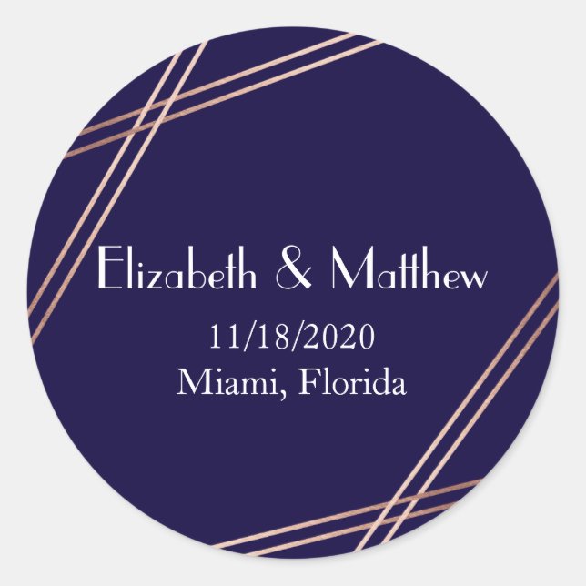 Rose Gold Stripes Wedding Personalised Sticker (Front)