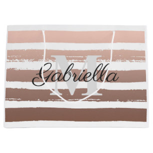 Rose Gold Stripes with Monogram Large Gift Bag