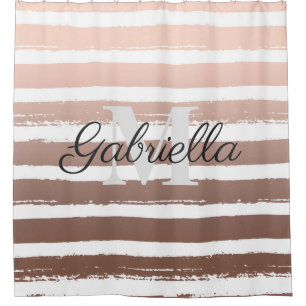 Rose Gold Stripes with Monogram Shower Curtain