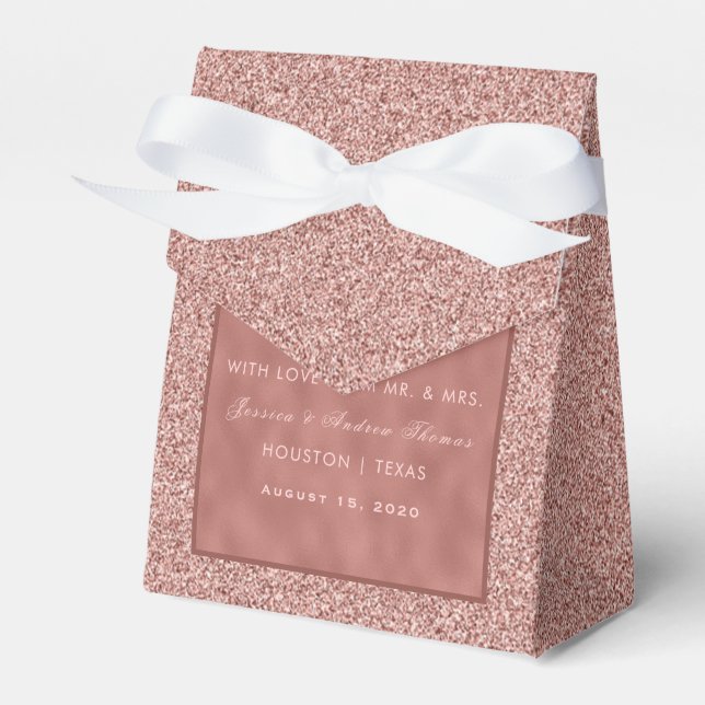  Rose Gold & Stylish Glitter Wedding Favour Box (Front Side)
