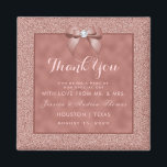 Rose Gold & Stylish Glitter Wedding Magnet<br><div class="desc">Elegant, sparkly, romantic Wedding Favor magnet with a classy romantic rose gold bow with a rhinestone jewel diamond on a beautiful rose gold colored frame encasing your event details, and a pretty background of shiny rose gold glitter. This example is for a wedding reception, but is suitable for any event....</div>