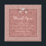 Rose Gold & Stylish Glitter Wedding Magnet<br><div class="desc">Elegant, sparkly, romantic Wedding Favor magnet with a classy romantic rose gold bow with a rhinestone jewel diamond on a beautiful rose gold colored frame encasing your event details, and a pretty background of shiny rose gold glitter. This example is for a wedding reception, but is suitable for any event....</div>