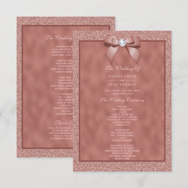  Rose Gold & Stylish Glitter Wedding Program (Front/Back)