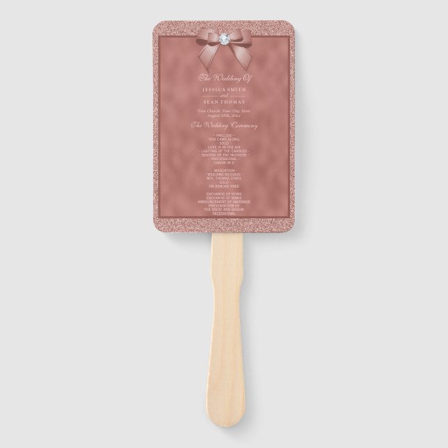 Rose Gold & Stylish Glitter Wedding Program Hand Fan (Front)