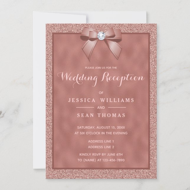  Rose Gold & Stylish Glitter Wedding Reception Invitation (Front)