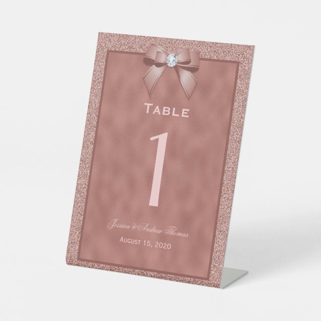  Rose Gold & Stylish Glitter Wedding Table Number Pedestal Sign (Front)