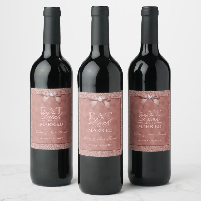  Rose Gold & Stylish Glitter Wedding Wine Label (Bottles)