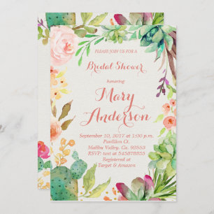 Rose Gold Succulent Floral Cactus Invitation