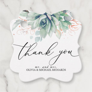 Rose Gold Succulents Greenery Wedding Thank You Favour Tags