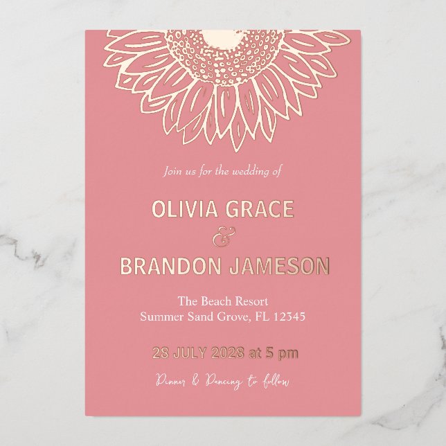 Rose Gold Sunflower Modern Floral Wedding  (Front)