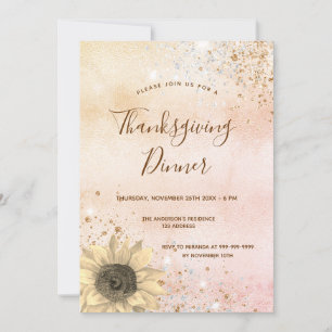 Rose gold sunflower Thanksgiving Dinner Invitation