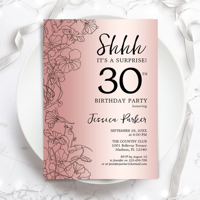Rose Gold Surprise 30th Birthday Invitation (Creator Uploaded)